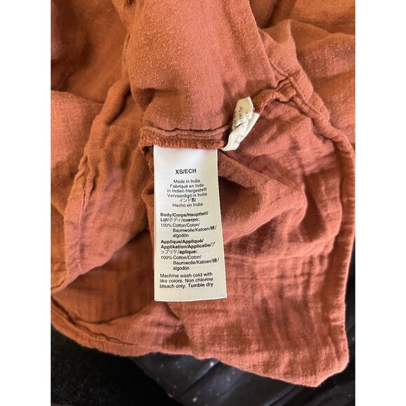 Madewell Top Women's XS Patchwork Square Neck Top Burnt Clay AK024 - Picture 5 of 6